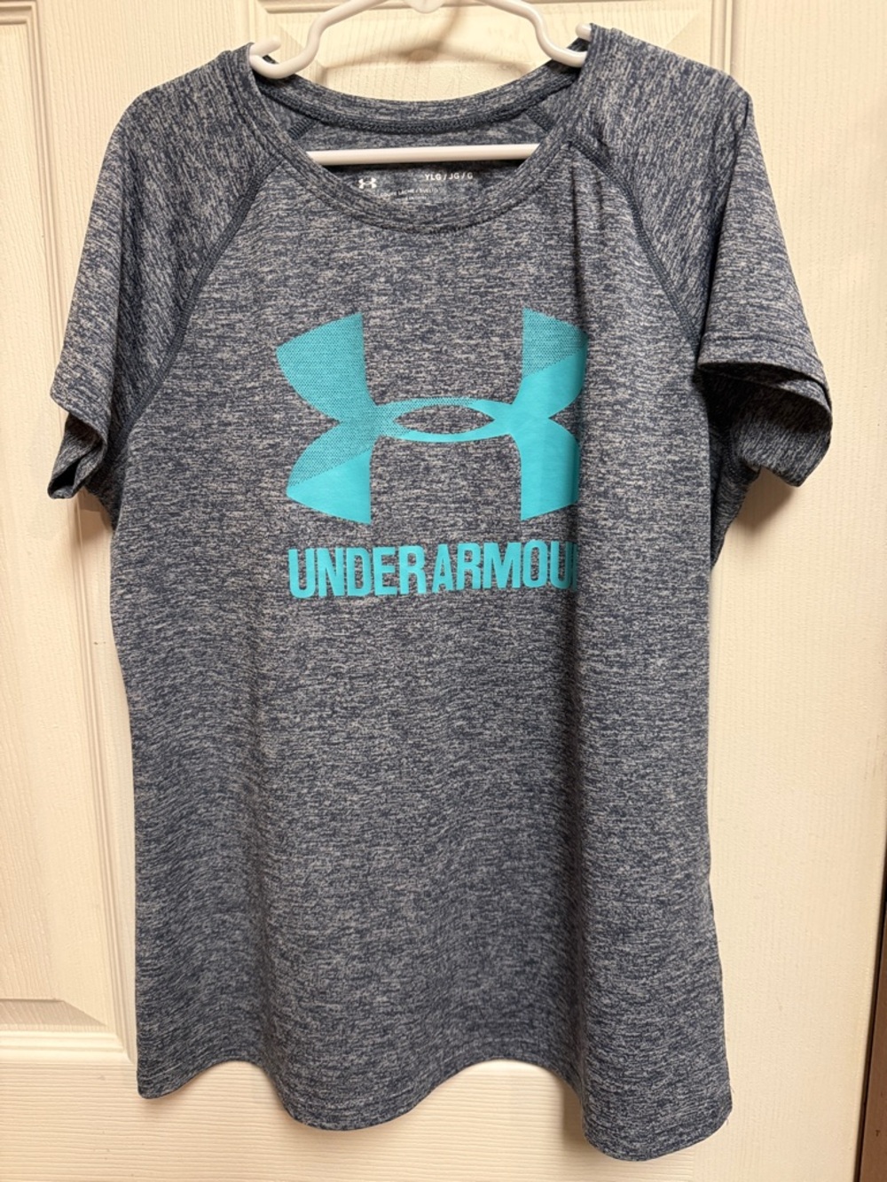 Under Armour Heathered Blue-Grey Tee with Aqua Logo